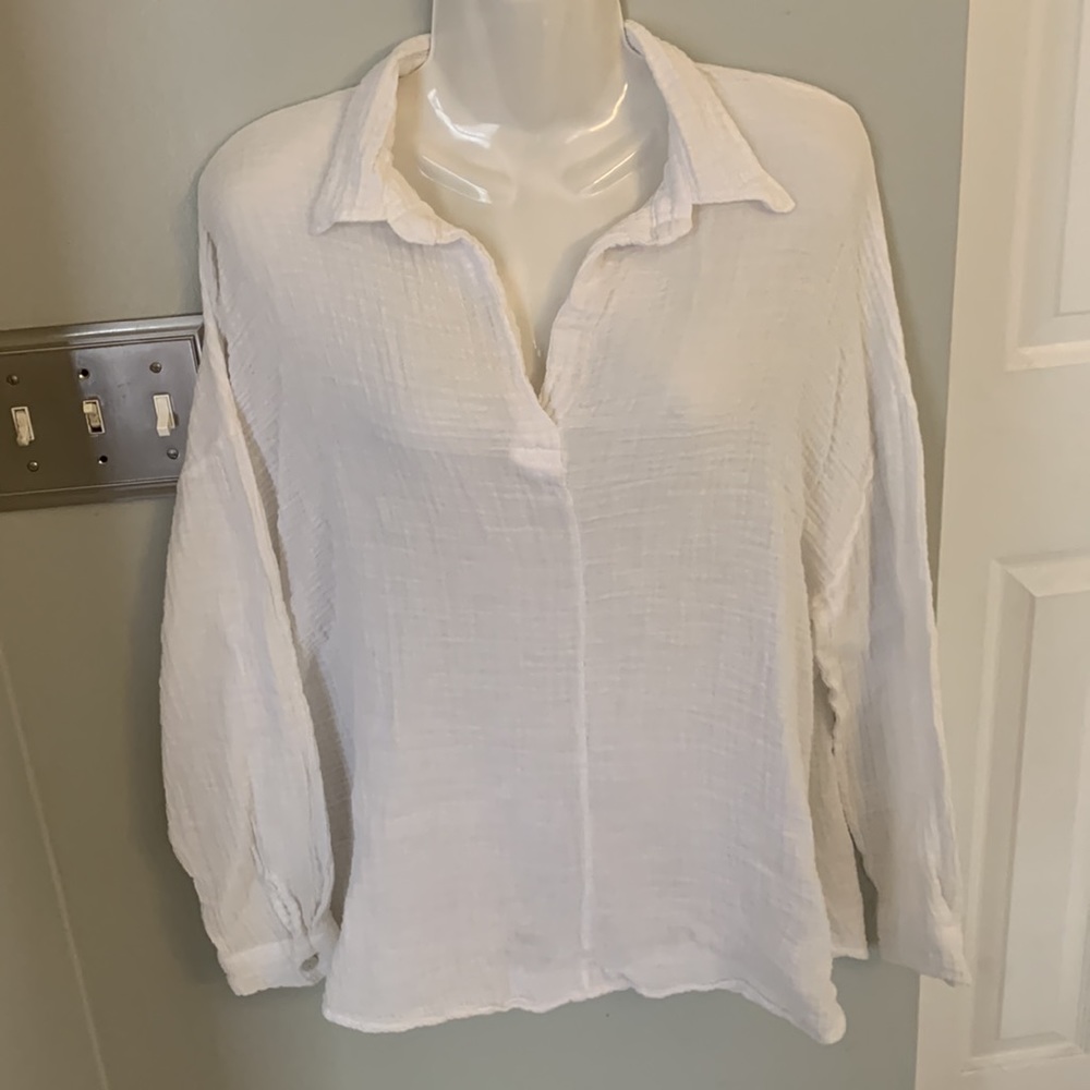 Sofia XL Blouse made Italy Cream White Crinkle Cotton Pullover Top Women’s 14-16